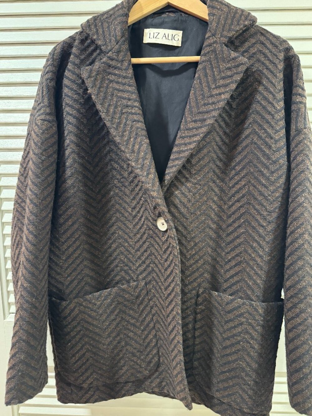 Liz Alig Portuguese Wool Pieper Coat – Brown/Black Herringbone (M)
